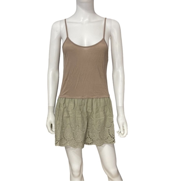 Umgee Eyelet Brown Green Sleeveless Dress - Picture 1 of 8